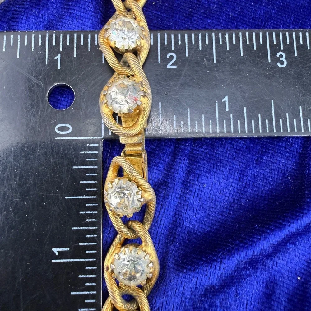 Vintage Estate Necklace Gold Rhinestone Chunky Textured Chain 32in
